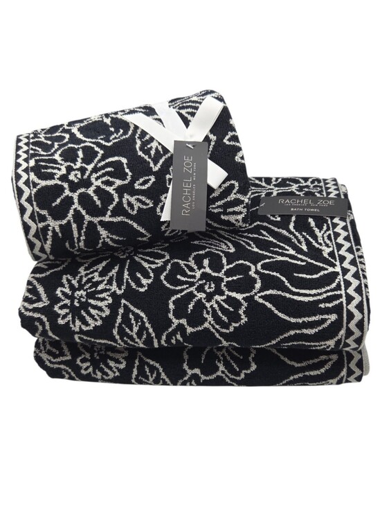 Rachel Zoe Other - Rachel Zoe Black Ecru Floral Reversible Cotton Towel Set 4pc 2 Bath 2 Hand
